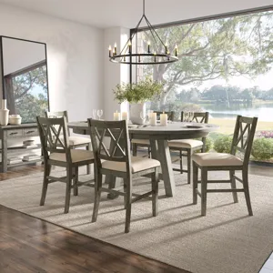 Telluride Contemporary Rustic Farmhouse Solid Wood Seven Piece Counter Height Dining Table Set With 