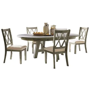 Telluride Contemporary Rustic Farmhouse Solid Wood Five Piece Dining Table Set With Cross Back Chair