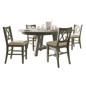 Telluride Contemporary Rustic Farmhouse Solid Wood Five Piece Dining Table Set With Cross Back Chair