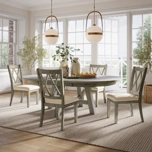 Telluride Contemporary Rustic Farmhouse Solid Wood Five Piece Dining Table Set With Cross Back Chair