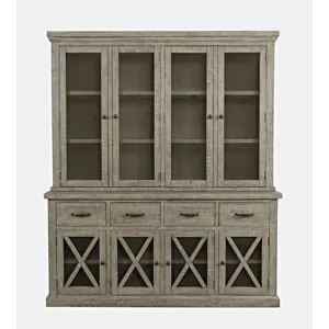 Telluride Rustic Farmhouse Solid Wood Sideboard Buffet Hutch With LED Lights