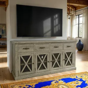 Telluride 70\" Rustic Distressed Solid Wood Farmhouse Four Drawer Sideboard Buffet Server