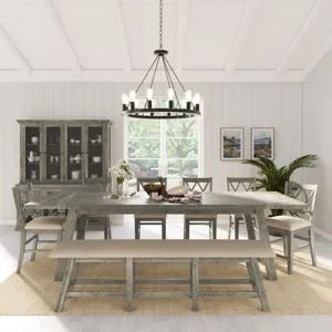 Telluride Rustic Farmhouse Solid Wood Upholstered 85\" Counter Height Bench