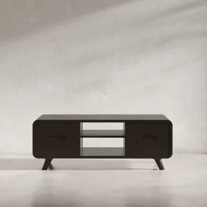 Marlowe Mid-Century Modern 48\" Curved Coffee Table With Storage Drawers