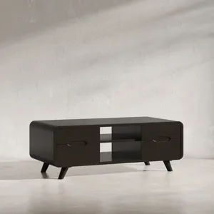 Marlowe Mid-Century Modern 48\" Curved Coffee Table With Storage Drawers