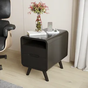 Marlowe Mid-Century Modern USB Charging Curved Chairside End Table With Storage Drawers