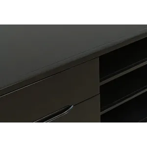 Marlowe Mid-Century Modern 64\" Curved Media Console TV Stand With Tapered Legs And Storage Drawers