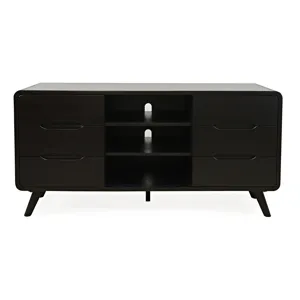 Marlowe Mid-Century Modern 64\" Curved Media Console TV Stand With Tapered Legs And Storage Drawers