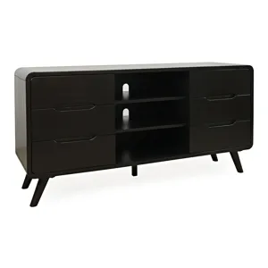 Marlowe Mid-Century Modern 64\" Curved Media Console TV Stand With Tapered Legs And Storage Drawers