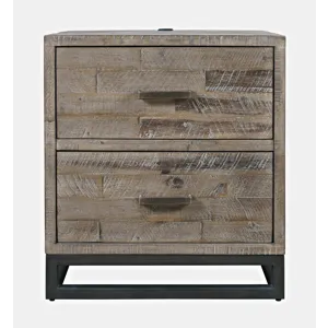 East Hampton Modern Coastal 25\" Distressed Solid Wood Nightstand With USB Charging
