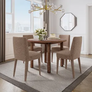 Bodhi 42\" Modern Round Solid Wood Five Piece Upholstered Dining Set