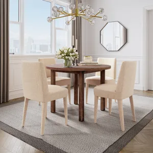 Bodhi 42\" Modern Round Solid Wood Five Piece Upholstered Dining Set