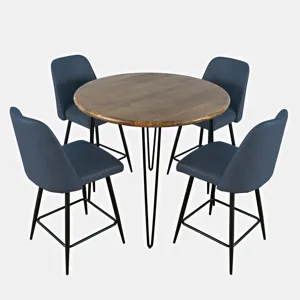 Brennan Five Piece Round Modern Solid Wood Counter Height Dining Set With Upholstered Barstools