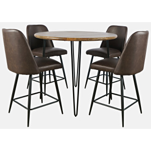 Brennan Five Piece Round Modern Solid Wood Counter Height Dining Set With Upholstered Barstools