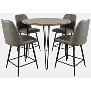 Brennan Five Piece Round Modern Solid Wood Counter Height Dining Set With Upholstered Barstools