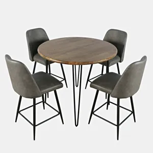 Brennan Five Piece Round Modern Solid Wood Counter Height Dining Set With Upholstered Barstools