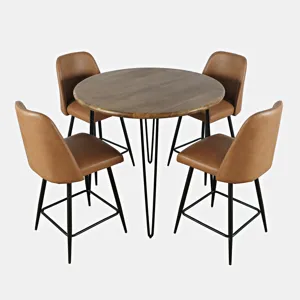 Brennan Five Piece Round Modern Solid Wood Counter Height Dining Set With Upholstered Barstools
