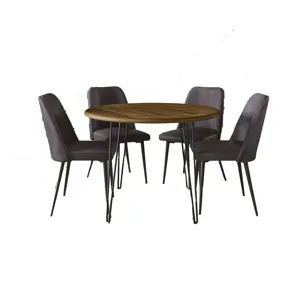 Brennan Five Piece 42\" Round Mid-Century Modern Dining Set With Faux Leather Chairs
