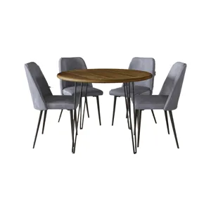 Brennan Five Piece 42\" Round Mid-Century Modern Dining Set With Faux Leather Chairs