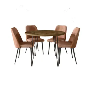 Brennan Five Piece 42\" Round Mid-Century Modern Dining Set With Faux Leather Chairs