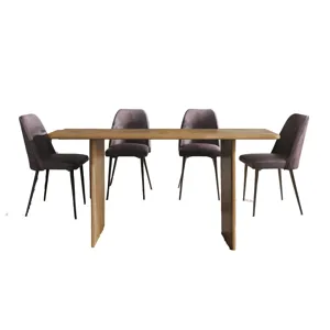 Burke Five Piece 76\" Rustic Modern Solid Wood Dining Set With Faux Leather Chairs