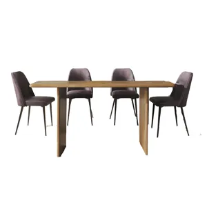 Burke Five Piece 76\" Rustic Modern Solid Wood Dining Set With Faux Leather Chairs