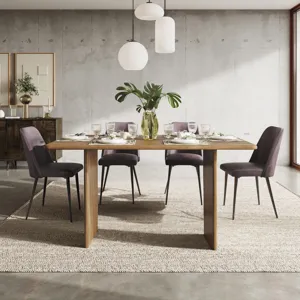 Burke Five Piece 76\" Rustic Modern Solid Wood Dining Set With Faux Leather Chairs