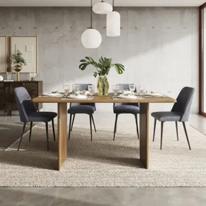 Burke Five Piece 76\" Rustic Modern Solid Wood Dining Set With Faux Leather Chairs