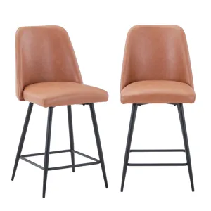 Maddox Mid-Century Modern Faux Leather Upholstered Counter Height Barstool(Set Of 2)