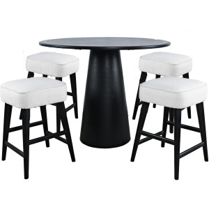 Nash Mid-Century Modern Five Piece Counter Height Dining Set With Upholstered Backless Stools