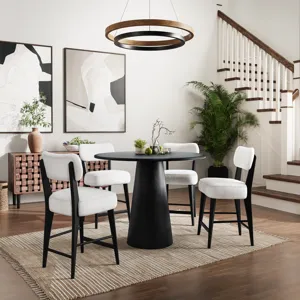 Nash Mid-Century Modern Five Piece Counter Height Dining Set With Upholstered Barstools