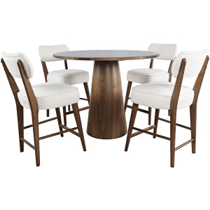 Nash Mid-Century Modern Five Piece Counter Height Dining Set With Upholstered Barstools