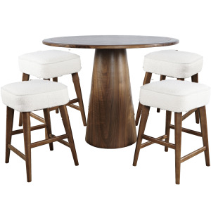 Nash Mid-Century Modern Five Piece Counter Height Dining Set With Upholstered Backless Stools