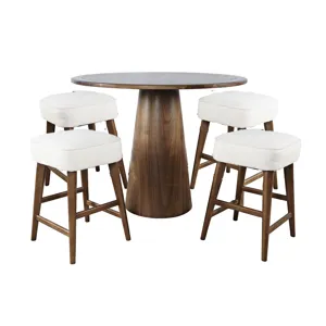Nash Mid-Century Modern Five Piece Counter Height Dining Set With Upholstered Backless Stools