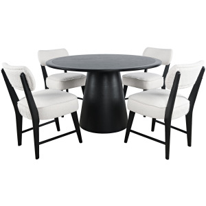 Nash Mid-Century Modern Five Piece Pedestal Dining Set With Upholstered Chairs