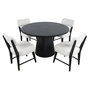 Nash Mid-Century Modern Five Piece Pedestal Dining Set With Upholstered Chairs