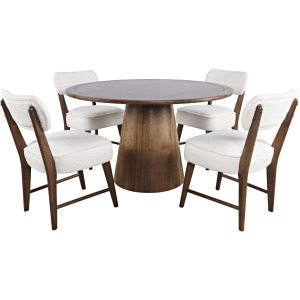 Nash Mid-Century Modern Five Piece Pedestal Dining Set With Upholstered Chairs