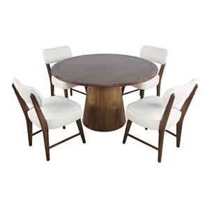 Nash Mid-Century Modern Five Piece Pedestal Dining Set With Upholstered Chairs