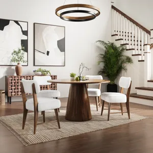 Nash Mid-Century Modern Five Piece Pedestal Dining Set With Upholstered Chairs