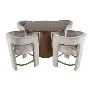 Gwen Luxury Mid-Century Modern Five Piece Counter Height Dining Set With Upholstered Barstools