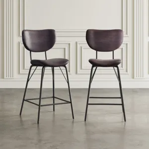 Owen Contemporary Modern Faux Leather Split-Back Upholstered Counter Height Barstool(Set Of 2)