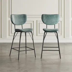Owen Contemporary Modern Faux Leather Split-Back Upholstered Counter Height Barstool(Set Of 2)