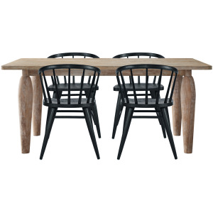Spader Coastal Modern 5-Piece Dining Set With Solid Wood Table And Spindle Back Chairs