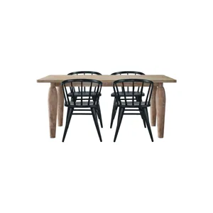 Spader Coastal Modern 5-Piece Dining Set With Solid Wood Table And Spindle Back Chairs
