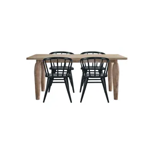 Spader Coastal Modern 5-Piece Dining Set With Solid Wood Table And Spindle Back Chairs