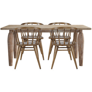 Spader Coastal Modern 5-Piece Dining Set With Solid Wood Table And Spindle Back Chairs