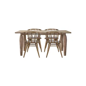 Spader Coastal Modern 5-Piece Dining Set With Solid Wood Table And Spindle Back Chairs