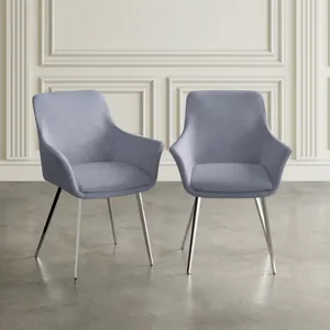 Stella Contemporary Modern Upholstered Platinum Dining Chair With Chrome Legs(Set Of 2)