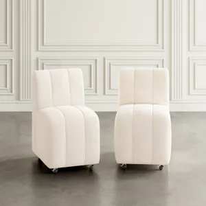 Tess Contemporary Modern Ivory Boucle Upholstered Dining Chair With Wheels(Set Of 2)