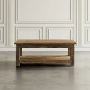 Reclamation 50\" Rustic Reclaimed Solid Wood Coffee Table With Storage Shelf